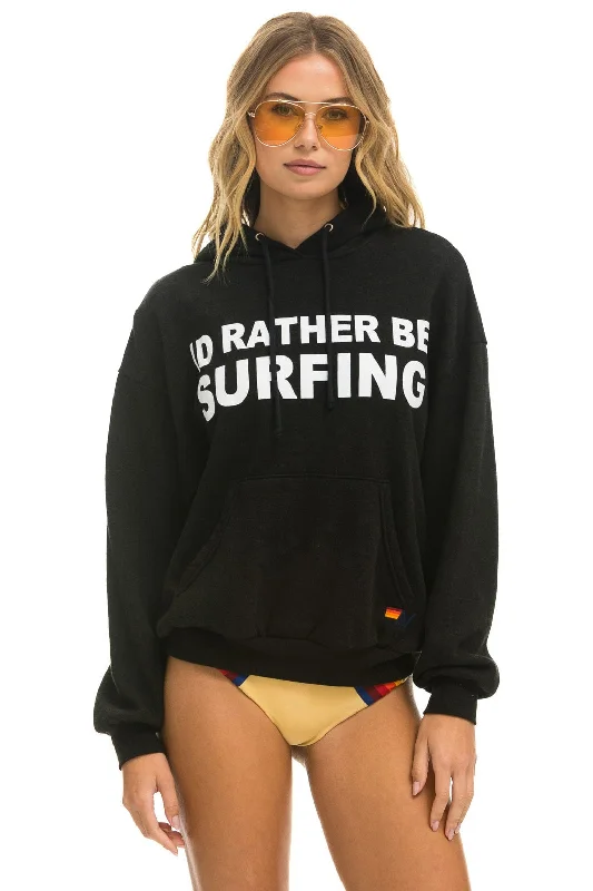 hoodie with fun pop of color -ID RATHER BE SURFING RELAXED PULLOVER HOODIE - BLACK