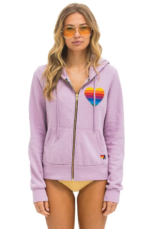 hoodie with easy zip closure -RAINBOW HEART STITCH ZIP HOODIE - MAUVE