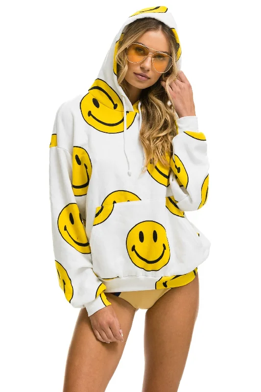 hoodie for casual street looks -SMILEY REPEAT RELAXED PULLOVER HOODIE - WHITE