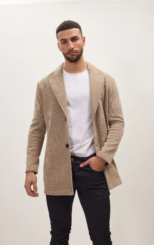 stylish wool winter coat-Relaxed Corduroy Button Closure Jacket - Beige