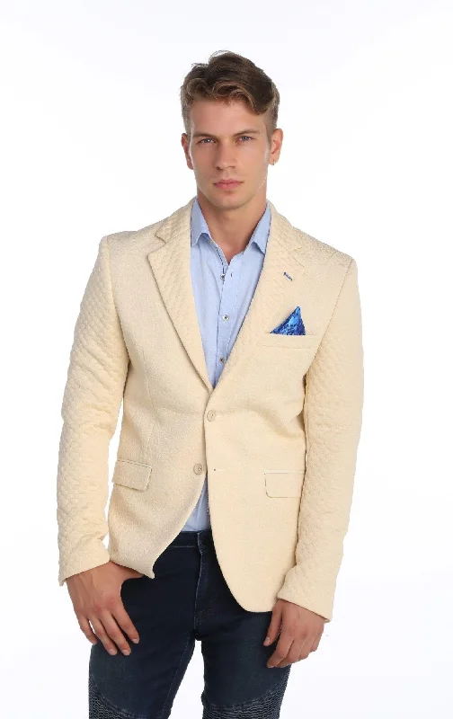 men’s versatile zippered jacket-FITTED BROCADE JACKET - ECRU