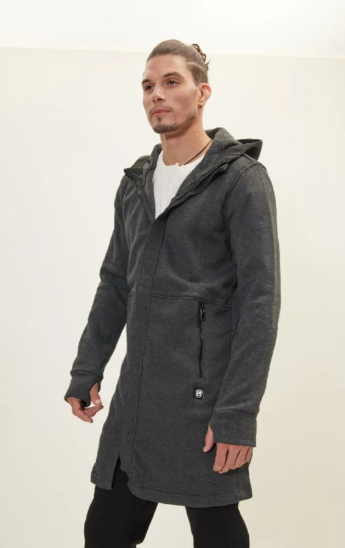 warm puffer jacket for winter adventures-Hooded Longline Jacket - Anthracite