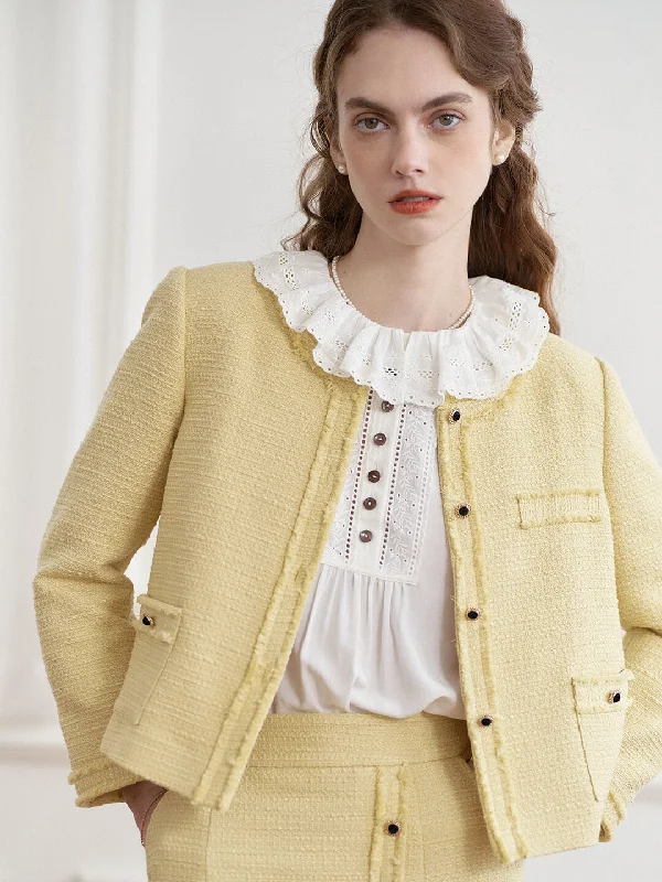 outdoor jacket for chilly weather-Aitana Yellow Brushed Tweed Jacket