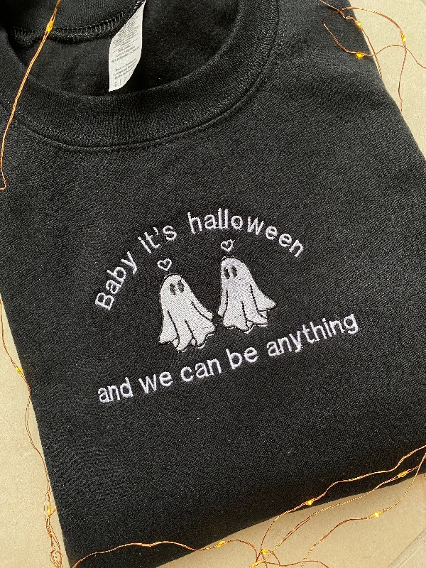 hoodie for seasonal fashion -Baby its halloween Embroidered Sweatshirt