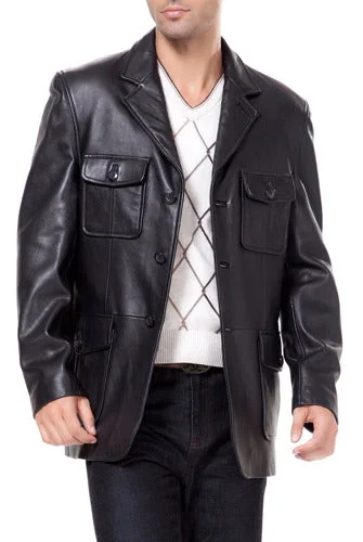 stylish down jacket for cold weather-BGSD Men 3-Button New Zealand Lambskin Leather Military Blazer