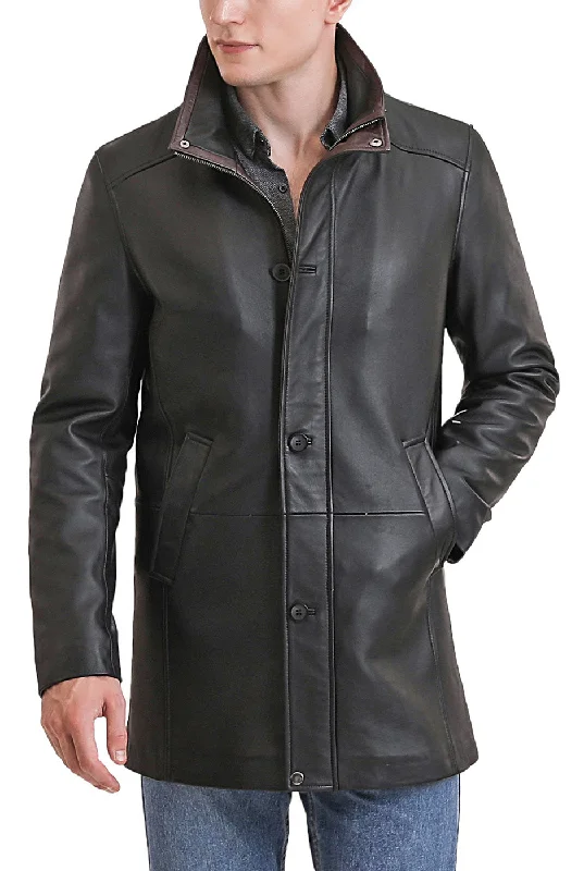 men’s outdoor jacket with fleece lining-BGSD Men Byron New Zealand Lambskin Leather Car Coat