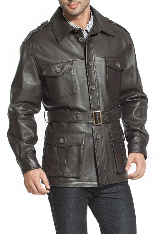 stylish puffer coat for men-BGSD Men Charles Military Style Lambskin Leather Trench Coat