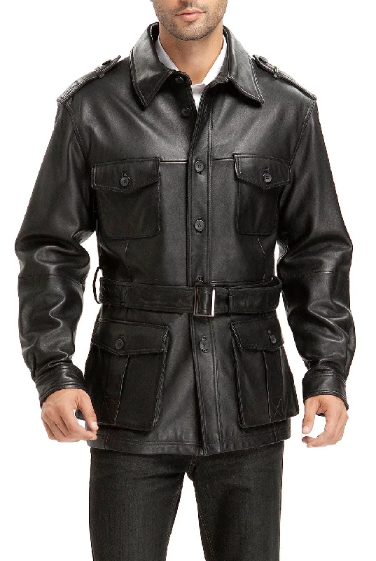 insulated jacket for cool fall weather-BGSD Men Charles Military Style Lambskin Leather Trench Coat