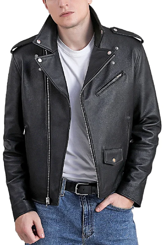 cozy puffer jacket for cold climates-BGSD Men City Cowhide Leather Motorcycle Jacket