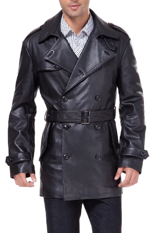 women’s winter jacket for rainy weather-BGSD Men Damian New Zealand Lambskin Leather Belted Trench Coat