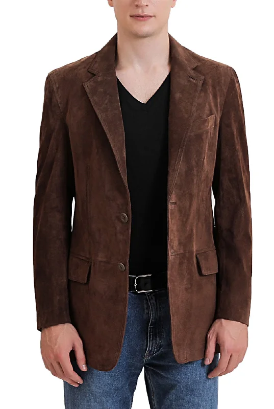 insulated jacket with fur-lined hood-BGSD Men Grant Two-Button Suede Leather Blazer