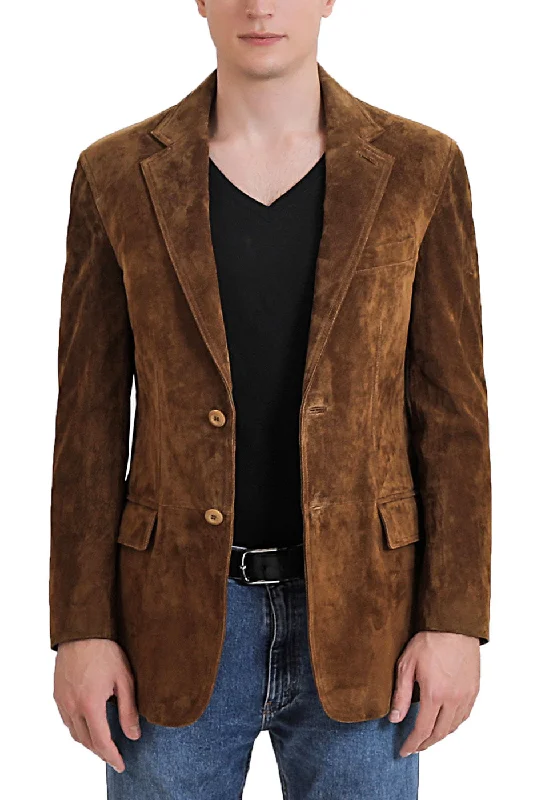 waterproof winter coat for men-BGSD Men Grant Two-Button Suede Leather Blazer