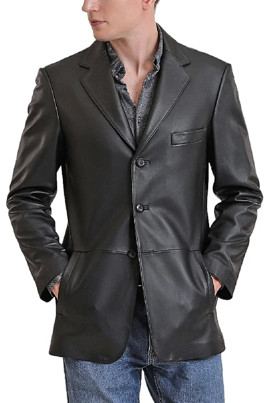 stylish wool winter coat-BGSD Men Leroy Three Button Lambskin Leather Blazer