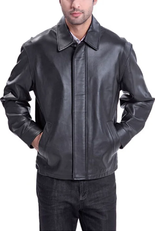 warm jacket for cold fall days-BGSD Men Open Bottom Lambskin Leather Hipster Jacket