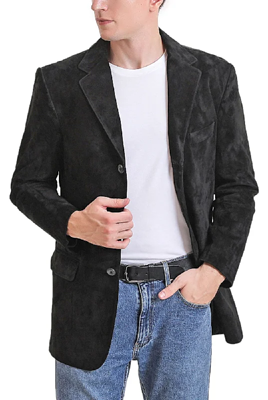 waterproof casual winter coat-BGSD Men Robert Three-Button Suede Leather Blazer