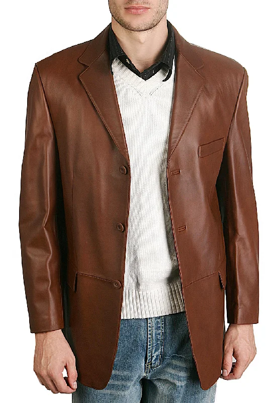 men’s performance jacket with hood-BGSD Men Three-Button Lambskin Leather Blazer