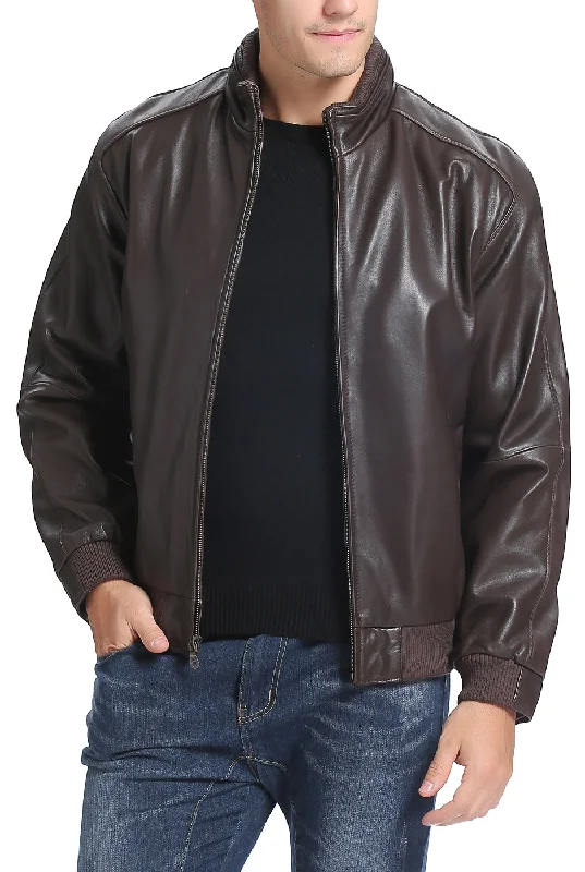 men’s insulated fleece jacket for cold weather-BGSD Men City Lambskin Leather Bomber Jacket