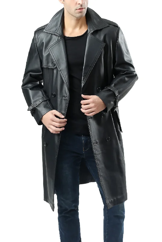 high-performance jacket for winter sports and activities-BGSD Monogram Collection Men Classic Leather Long Trench Coat