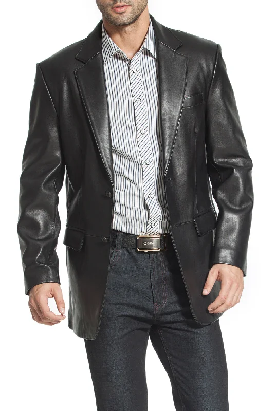 cozy winter jacket for snowy weather-BGSD Monogram Collection Men 2-Button New Zealand Lambskin Leather Blazer