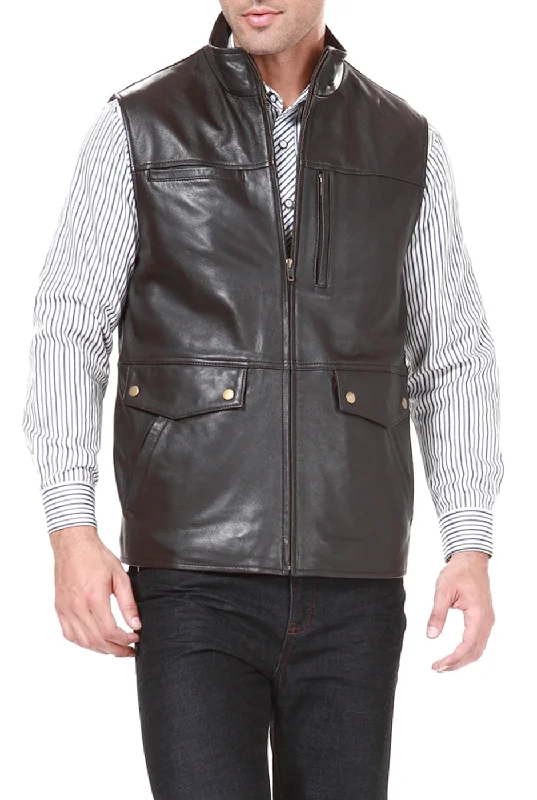 men’s outdoor jacket with pockets for winter-BGSD Monogram Collection Men Goatskin Leather Field Vest