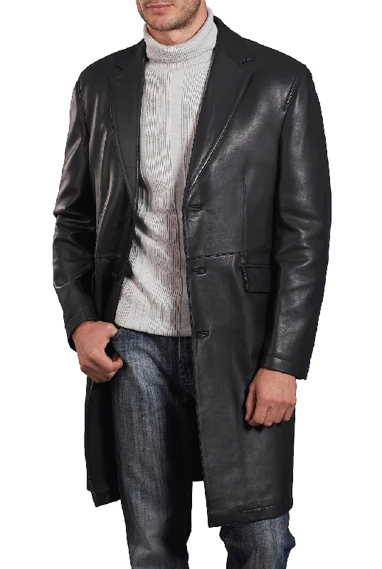 versatile winter coat for all occasions-BGSD Monogram Collection Men Lambskin Leather Long Over Coat