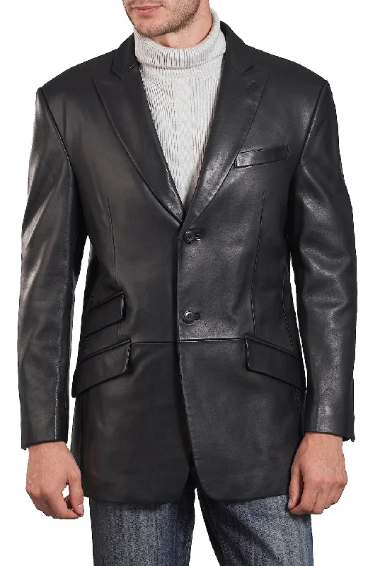 men’s winter jacket with removable liner-BGSD Monogram Collection Men Peaked Lapel 2-Button Lambskin Leather Blazer