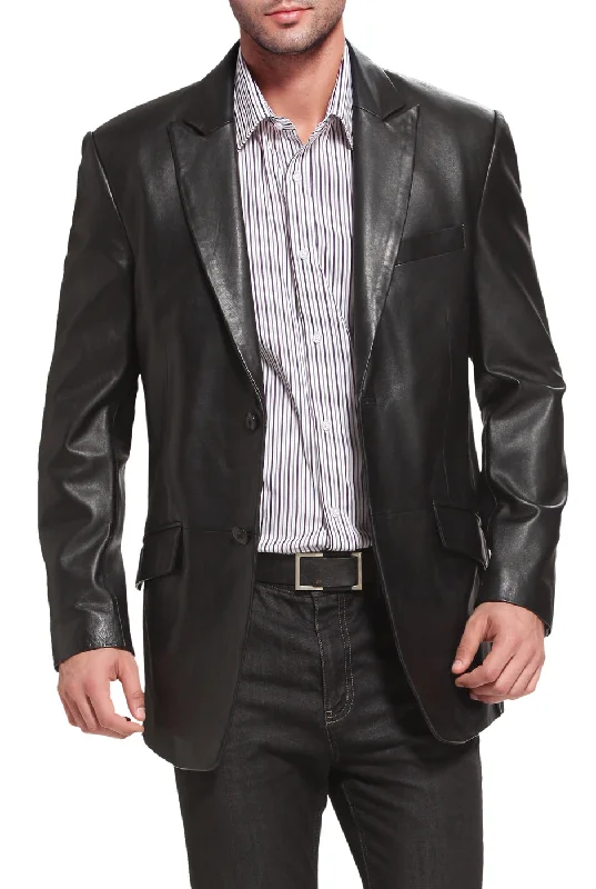 lightweight down-insulated jacket-BGSD Monogram Collection Men Peaked Lapel 2-Button Lambskin Leather Blazer