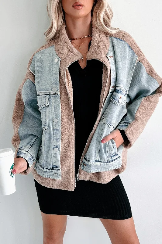 outdoor jacket for chilly weather-Call It Cozy Denim Teddy Jacket (Multi)