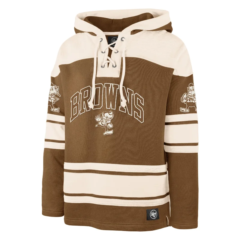 hoodie with unique zip design -CLEVELAND BROWNS HISTORIC DARK FIRE SUPERIOR '47 LACER HOOD