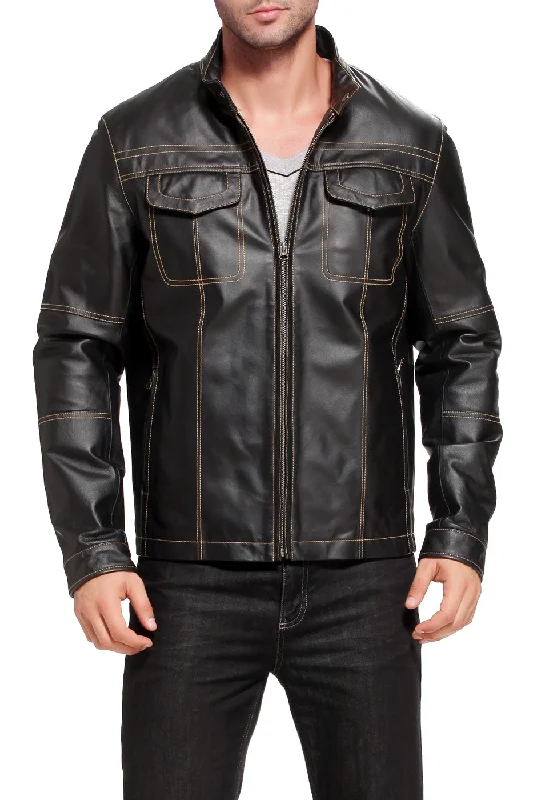 men’s performance winter jacket with windproof lining-BGSD Men Michael Cowhide Leather Motorcycle Jacket