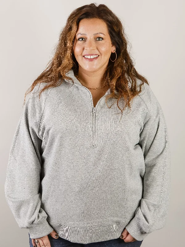 hoodie with a sporty vibe -Curvy Heather Grey 1/4 Zip Sweatshirt