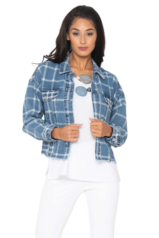 insulated jacket with zip pockets-Plaid Jean Jacket Lior Paris