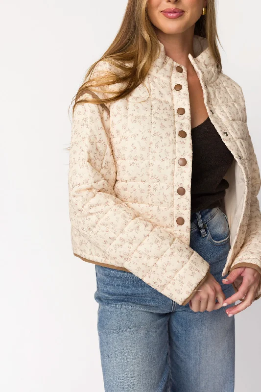 warm jacket for cold fall days-Elias Quilted Jacket in Natural Floral