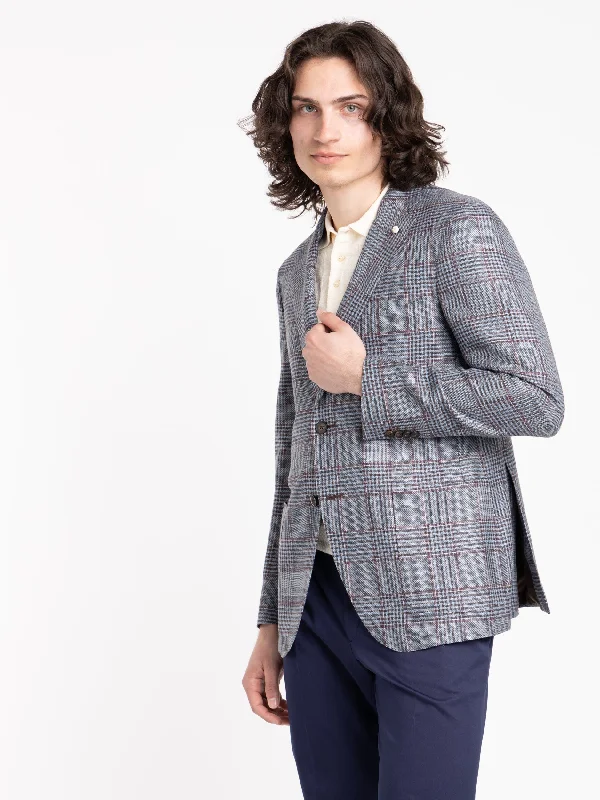 cozy fleece-lined winter jacket-Grey/Red Check Sport Jacket