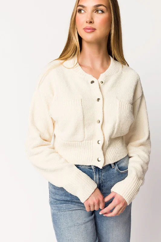 cozy insulated jacket for harsh weather-Kendall Knit Bomber Jacket in Ivory