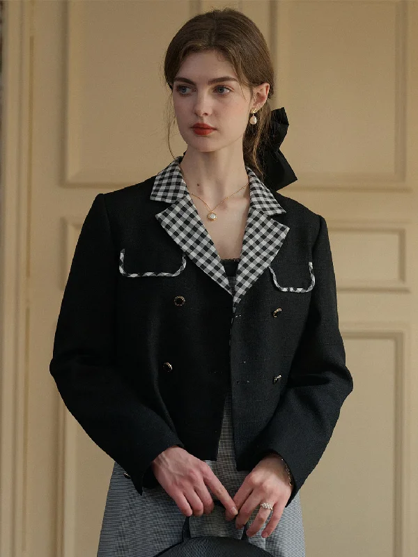 stylish wool winter coat-【Final Sale】Kennedy Classic Notched Lapel Contrast Check Jacket