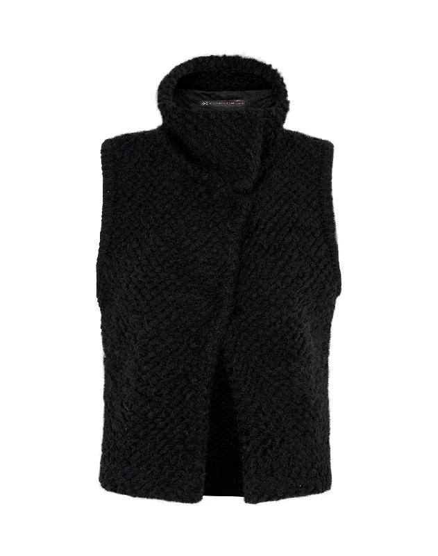 women’s stylish winter coat for travel-Knit Ita Vest Jacket - Black