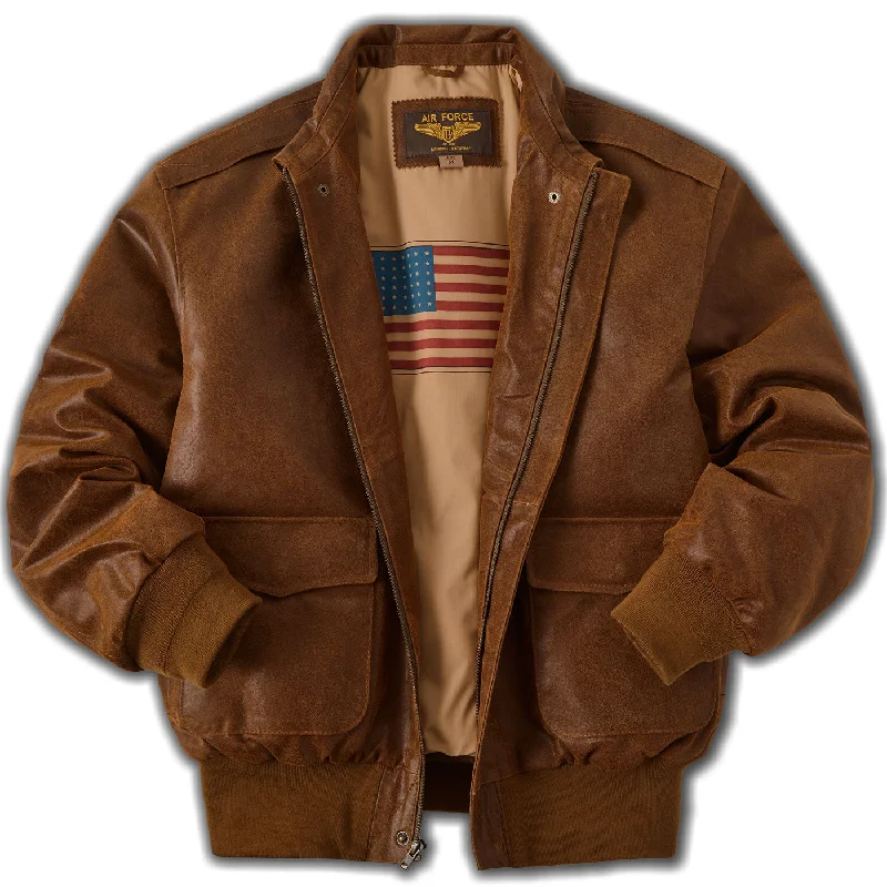 lightweight jacket for casual wear-Landing Leathers Air Force Men A-2 Distressed Leather Flight Jacket