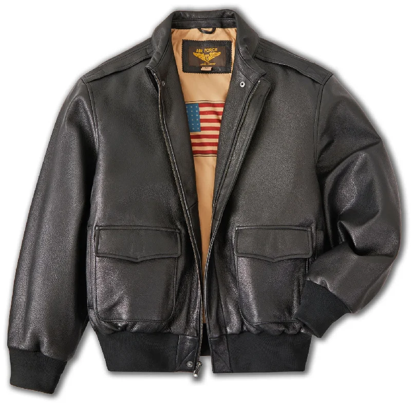 warm jacket with faux fur lining-Landing Leathers Air Force Men A-2 Goatskin Leather Flight Bomber Jacket