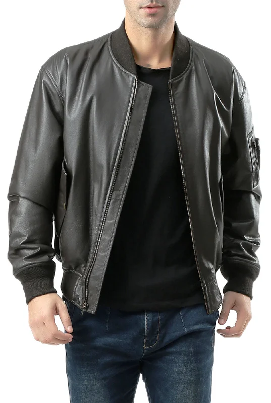 men’s zippered winter coat with faux fur-Landing Leathers Men MA-1 Leather Flight Bomber Jacket