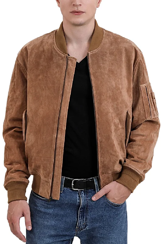 women’s stylish wool blend jacket-Landing Leathers Men MA-1 Suede Leather Flight Bomber Jacket