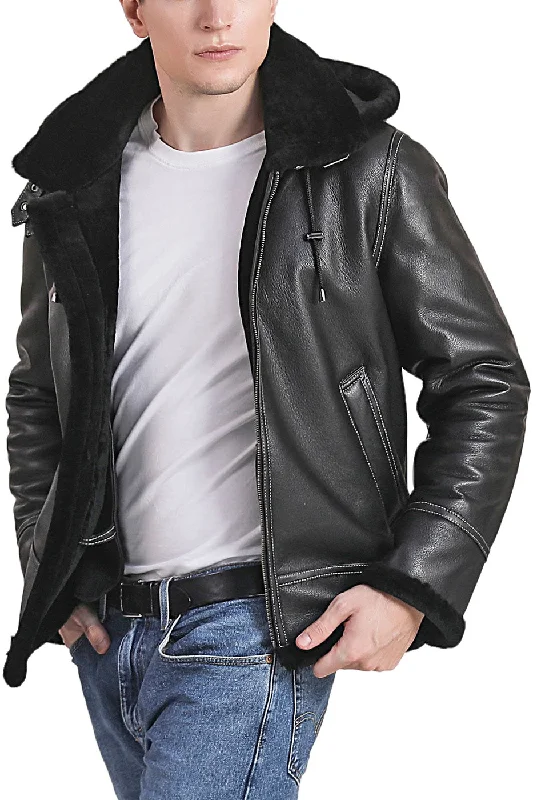 women’s fleece jacket with removable hood-Landing Leathers Men Monogram Collection B-3 Sheepskin Bomber Jacket