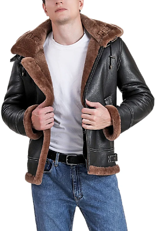 men’s winter jacket for rainy days-Landing Leathers Men Monogram Collection B-3 Sheepskin Bomber Jacket