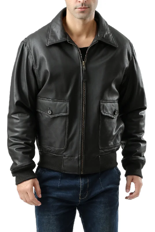 cold-weather jacket for running-Landing Leathers Men Premium Air Force G-2 Leather Flight Bomber Jacket