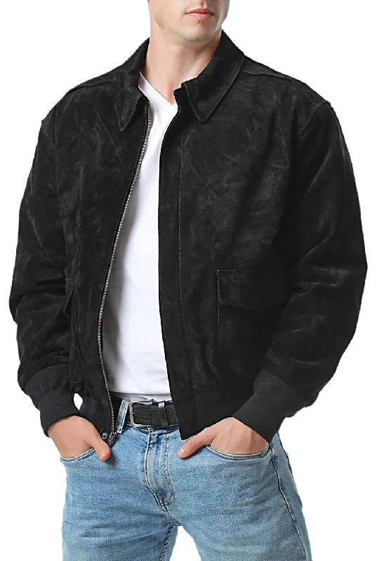 stylish jacket for cold hiking days-Landing Leathers Men Air Force A-2 Suede Leather Flight Bomber Jacket