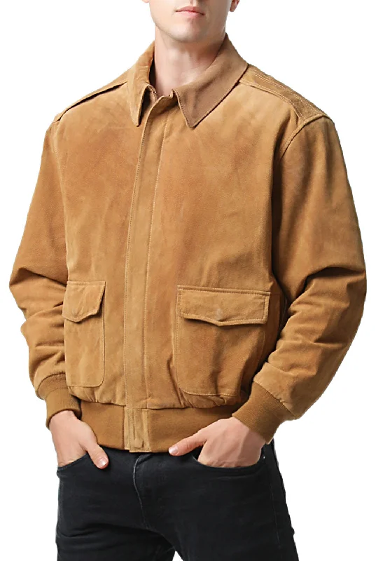 outdoor performance jacket for cold weather-Landing Leathers Men Air Force A-2 Suede Leather Flight Bomber Jacket