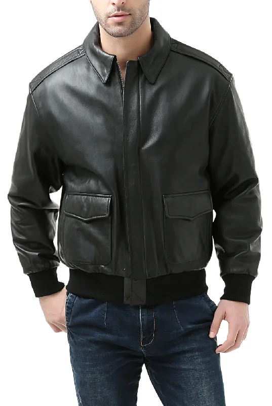 men’s zippered winter coat with faux fur-Landing Leathers Men Premium Air Force A-2 Goatskin Leather Flight Bomber Jacket