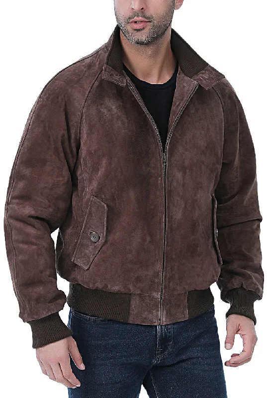 men’s athletic coat for snow-Landing Leathers Monogram Collection Men WWII Suede Leather Bomber Jacket