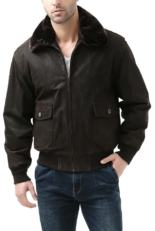 insulated jacket for outdoor activities-Landing Leathers Navy Men G-1 Distressed Leather Flight Bomber Jacket