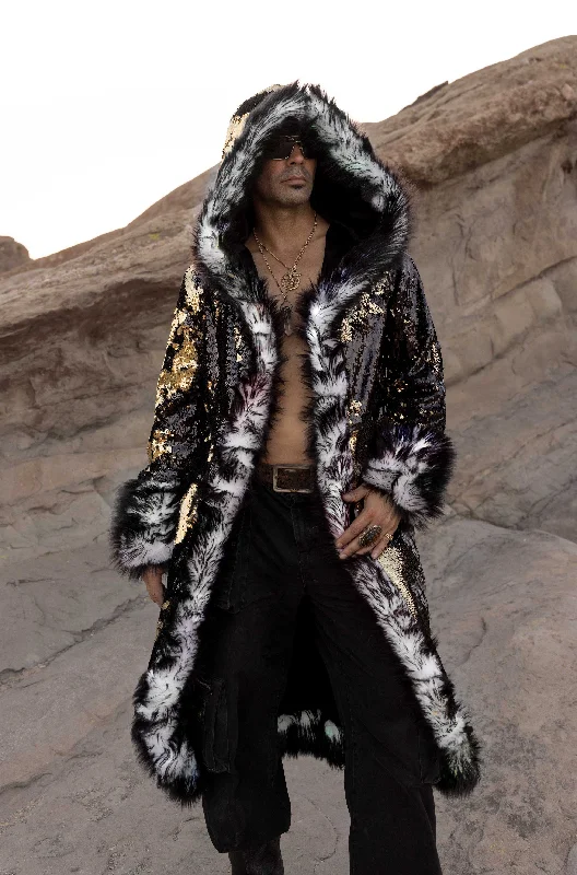 men’s performance winter jacket for snow-Men's Sequin King Coat in "Black/ Gold"